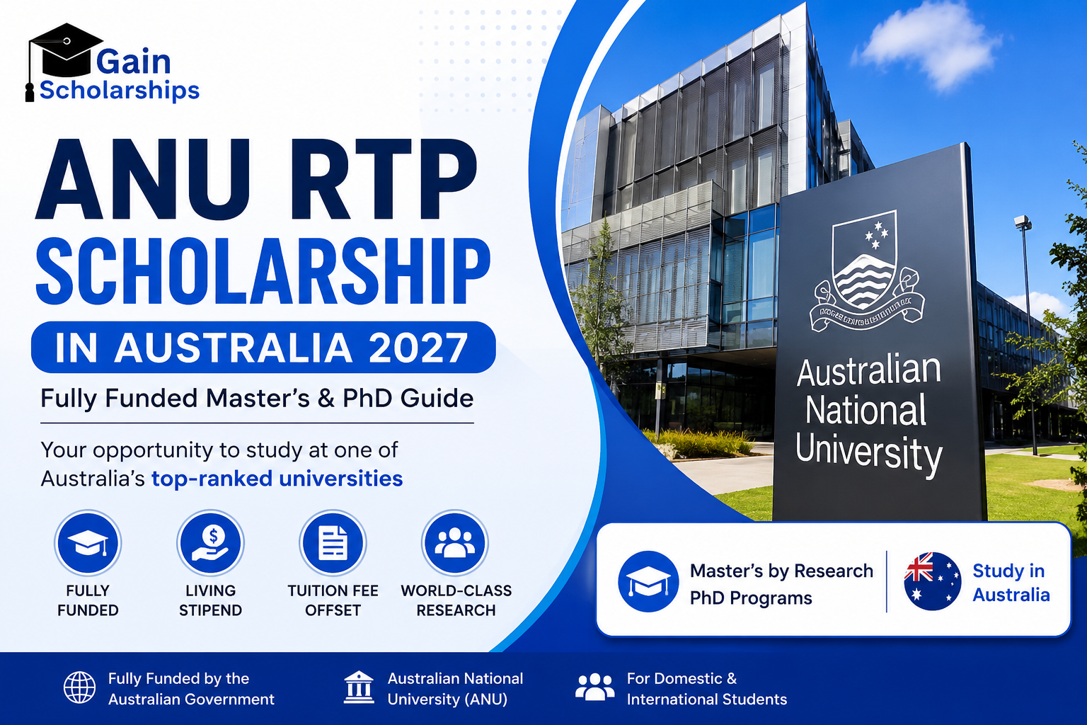 ANU RTP Scholarship in Australia 2027 | Fully Funded Master’s & PhD Guide